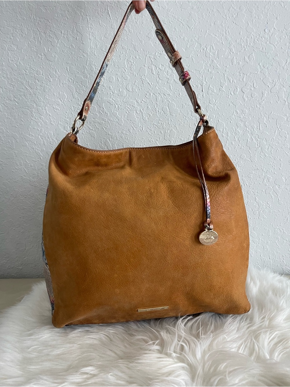 Brahmin Camel Suede Hobo Shoulder Bag